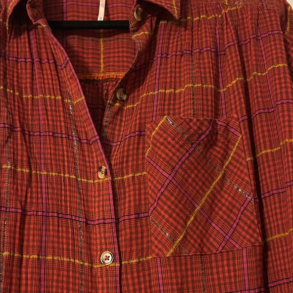Free People Break My Stride Oversized Plaid Button Down Shirt - Picture 5 of 7